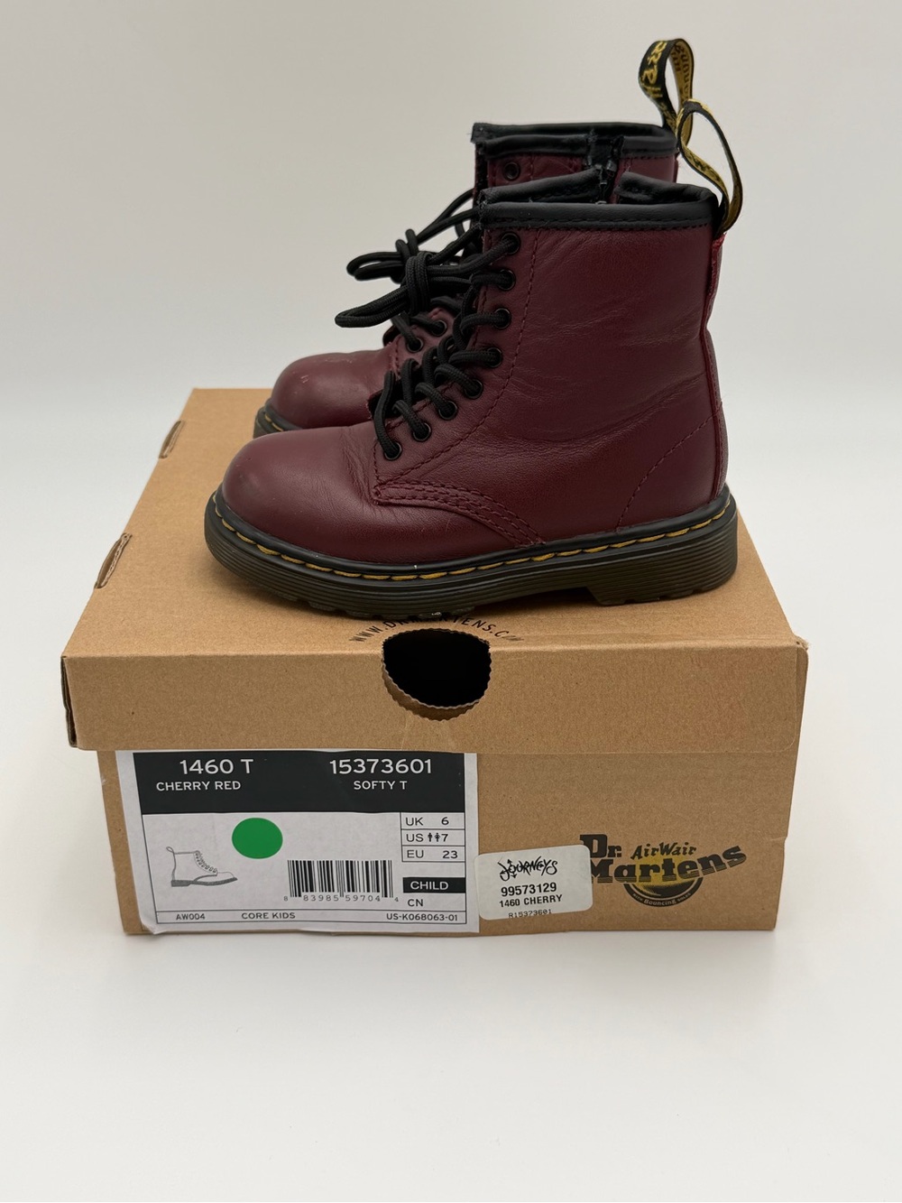 Dr. Martens 1460T Cherry Red Leather Lace Up Side Zip Boots Toddler Size 7 US